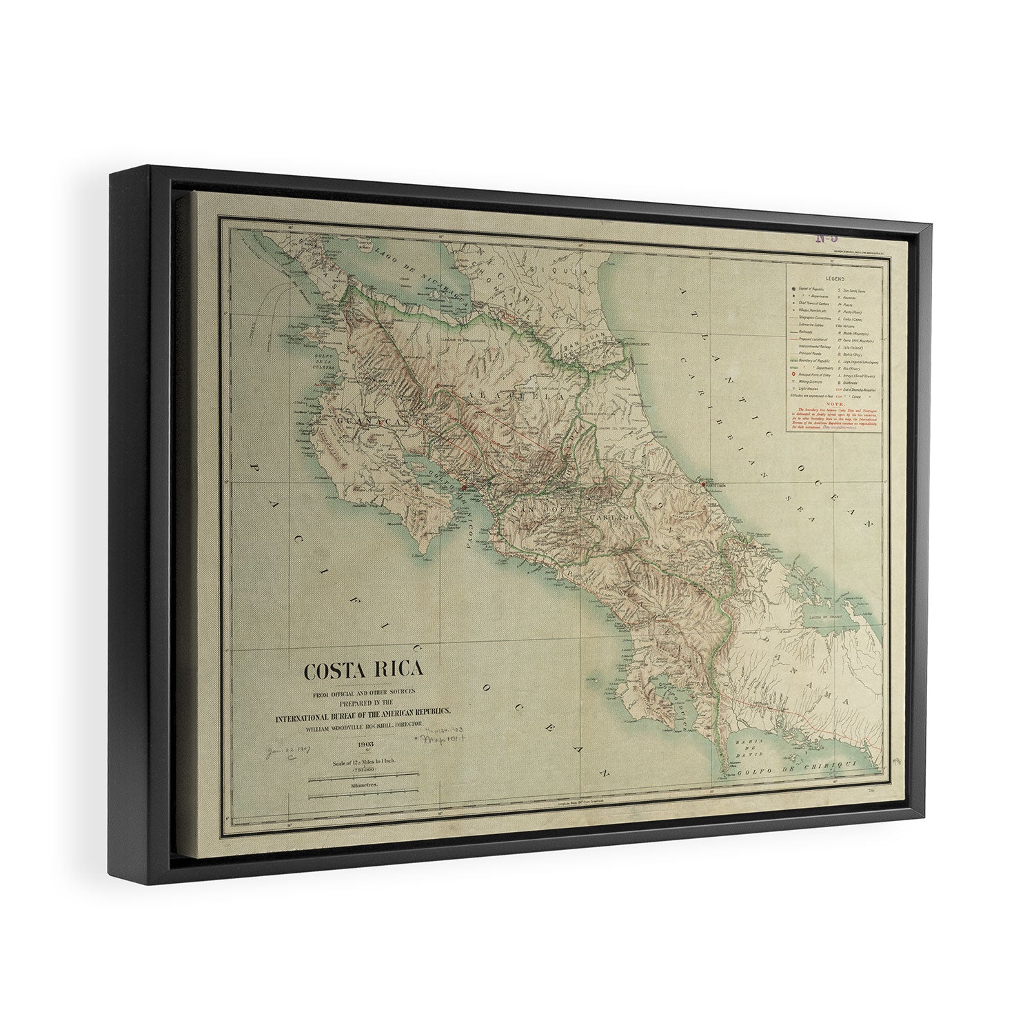 Vintage Map of Costa Rica (1903) Framed Canvas Print Gallery Image 6
