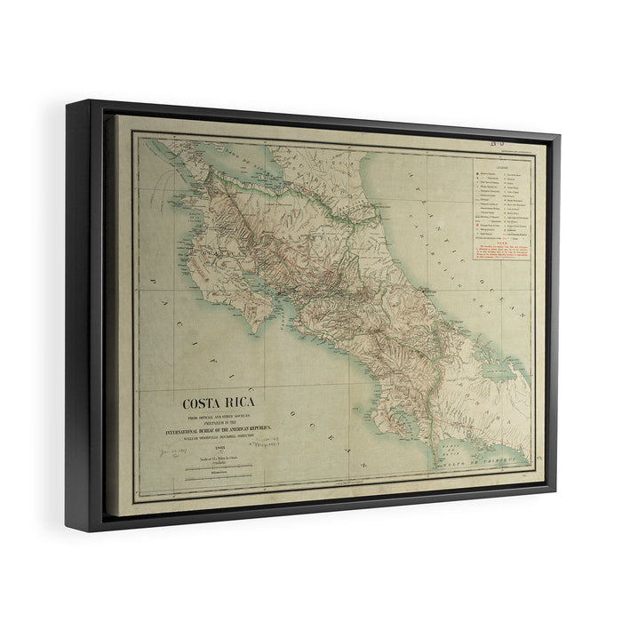 Vintage Map of Costa Rica (1903) Framed Canvas Print Gallery Image 1