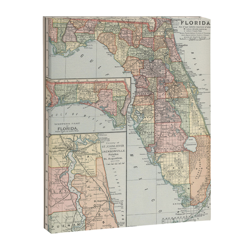 Vintage Map of Florida (1891) Canvas Print Gallery Image 6