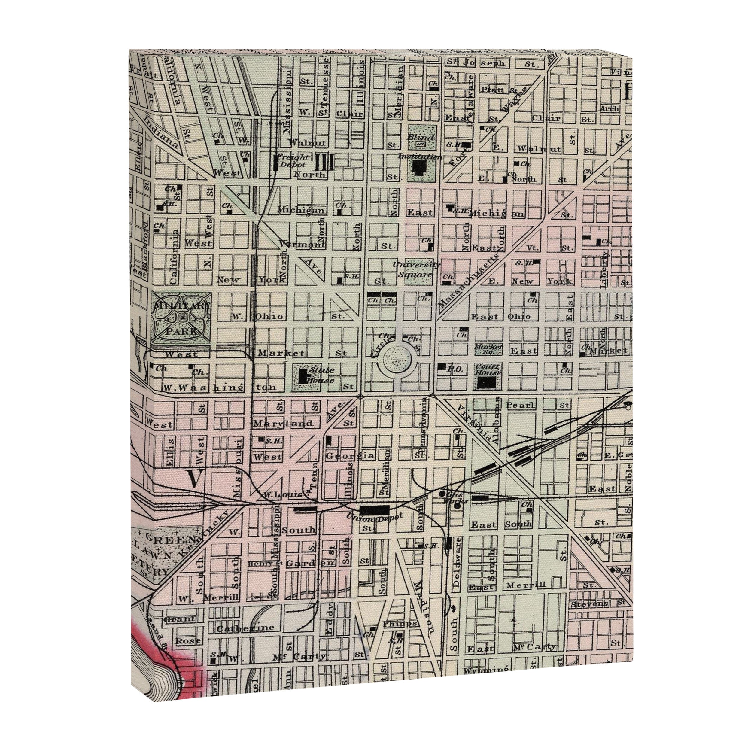 Vintage Map of Indianapolis Indiana (1884) Canvas Print Gallery Image 6