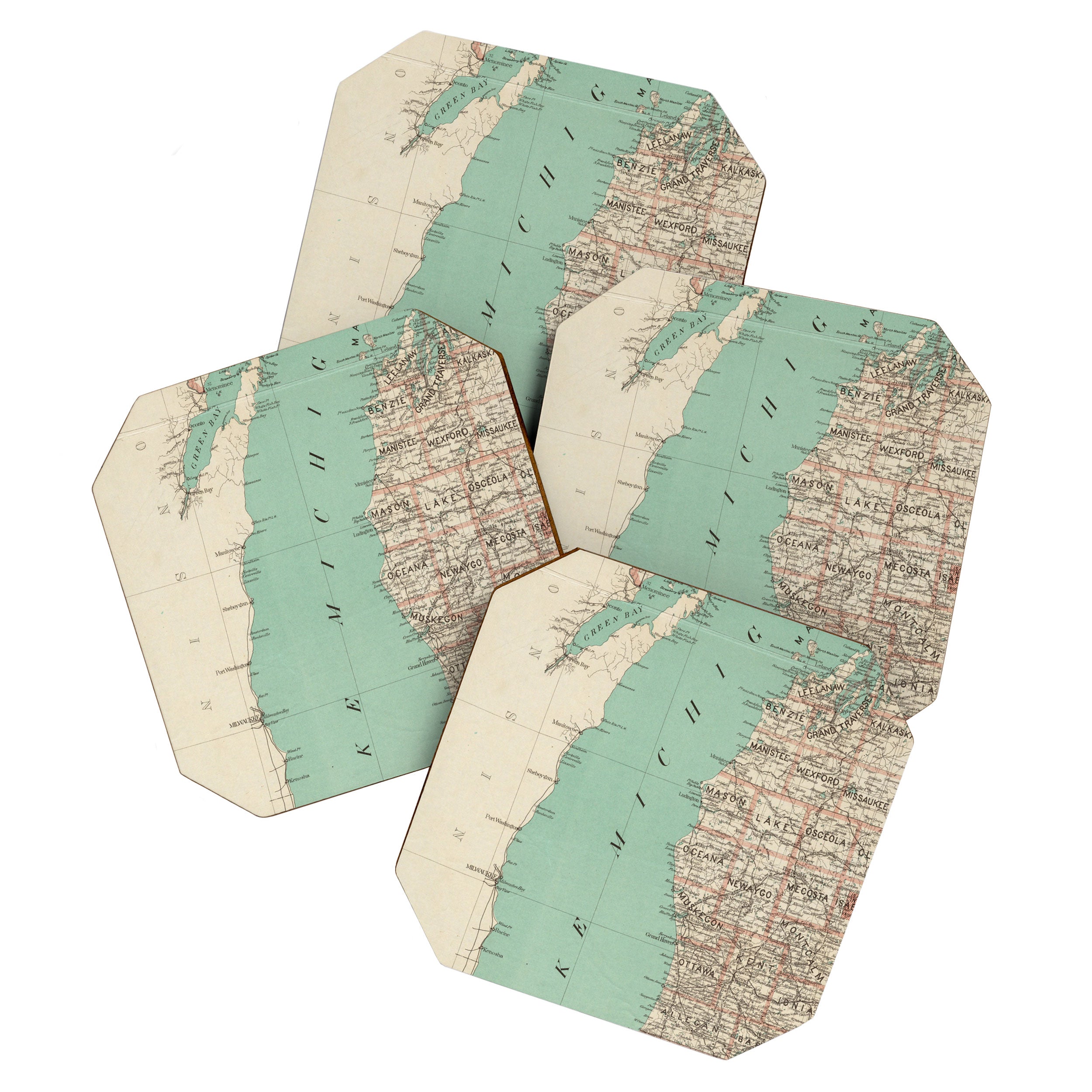 Vintage Map of Lake Michigan (1888) Coaster Gallery Image 1