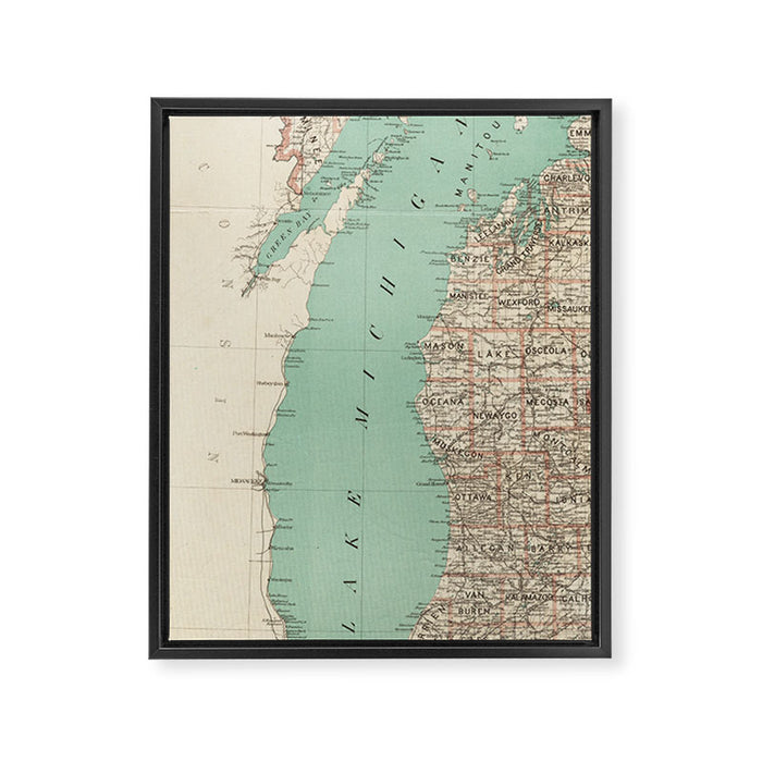 Vintage Map of Lake Michigan (1888) Framed Canvas Print Gallery Image 1