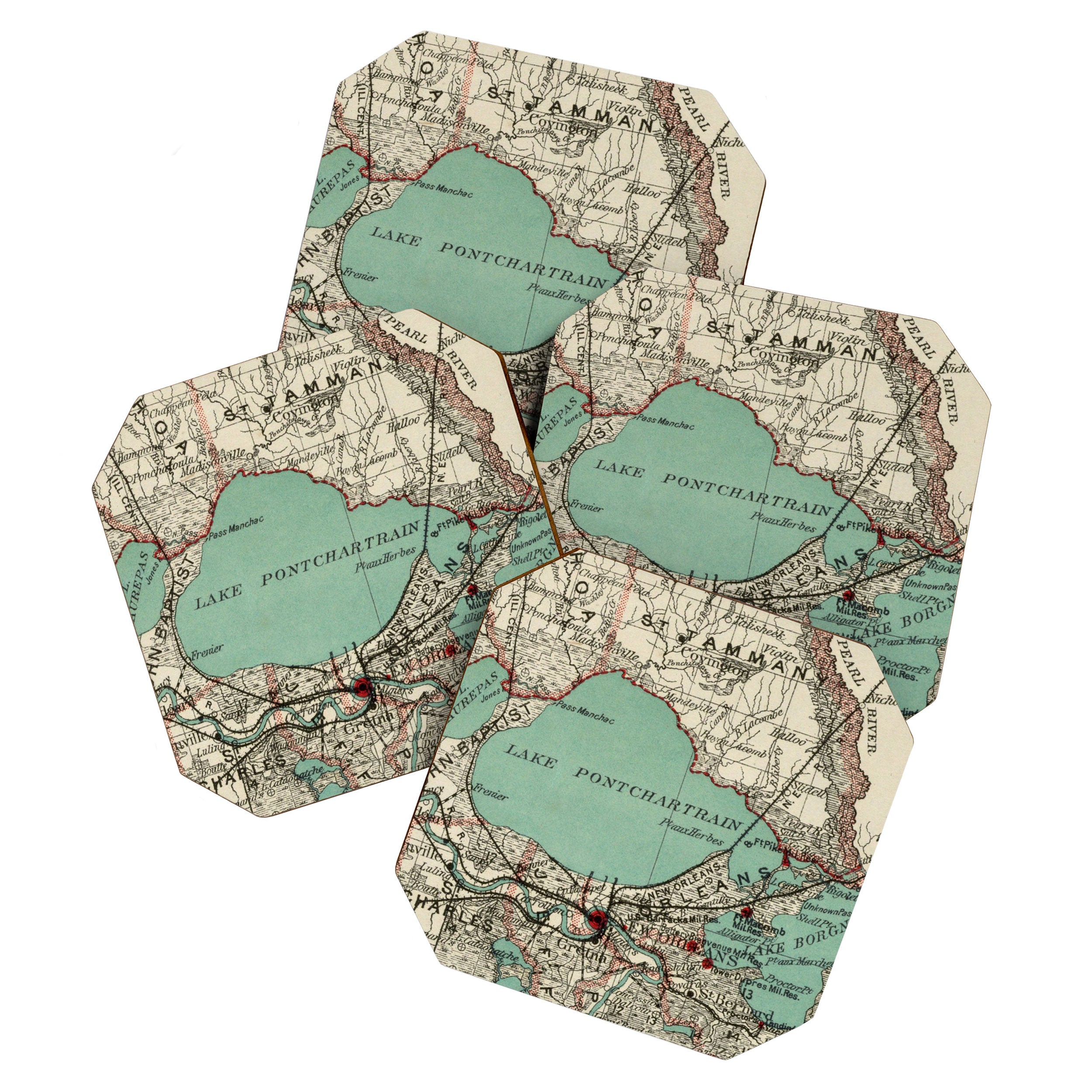Vintage Map of Lake Pontchartrain (1887) Coaster Gallery Image 1