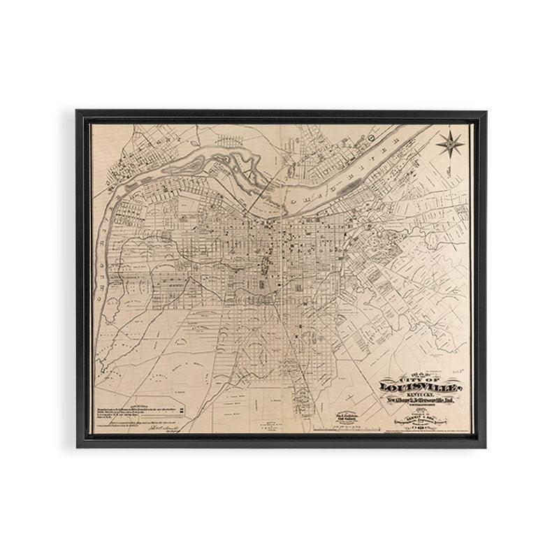 Vintage Map of Louisville Kentucky (1873) Framed Canvas Print Gallery Image 2