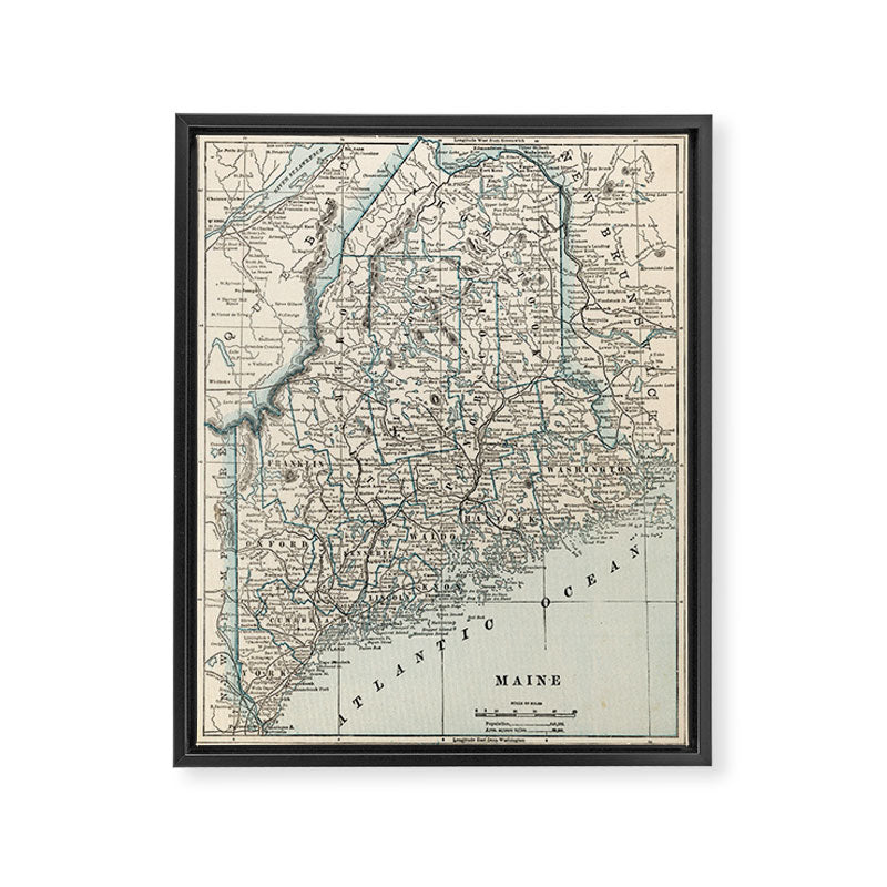 Vintage Map of Maine (1893) Framed Canvas Print Gallery Image 6