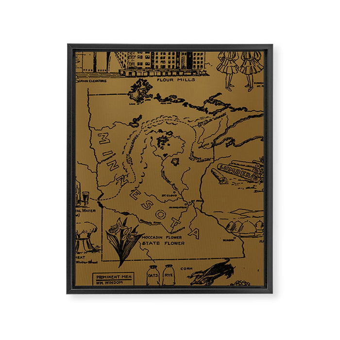 Vintage Map of Minnesota (1912) - Tan Framed Canvas Print Gallery Image 1