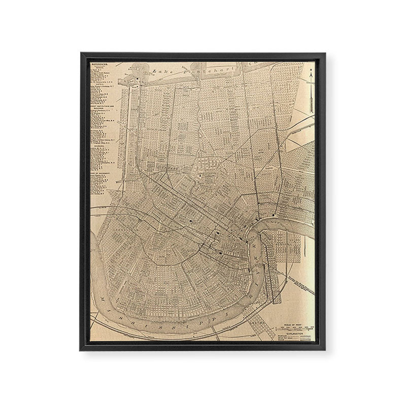 Vintage Map of New Orleans LA (1908) Framed Canvas Print Gallery Image 6