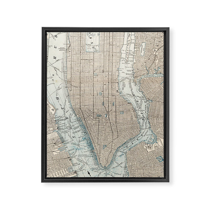 Vintage Map of New York City (1893) Framed Canvas Print Gallery Image 1