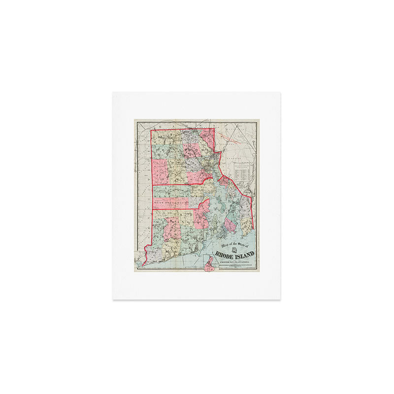 Vintage Map of Rhode Island (1887) Art Print Gallery Image 1