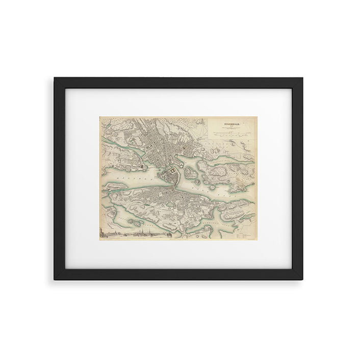 Vintage Map of Stockholm Sweden (1838) Framed Art Print Gallery Image 1