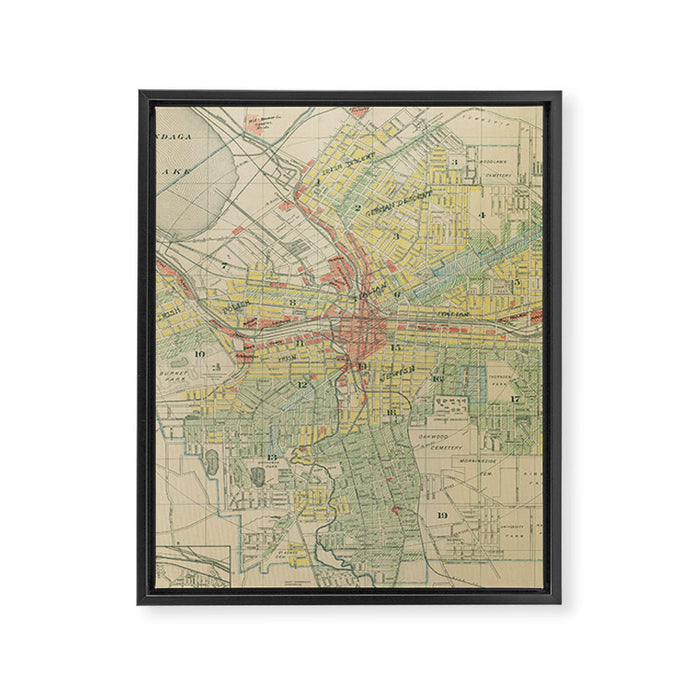 Vintage Map of Syracuse NY (1918) Framed Canvas Print Gallery Image 1