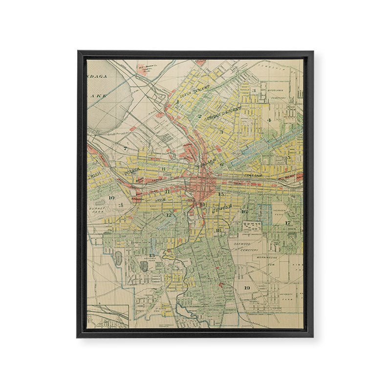Vintage Map of Syracuse NY (1918) Framed Canvas Print Gallery Image 8