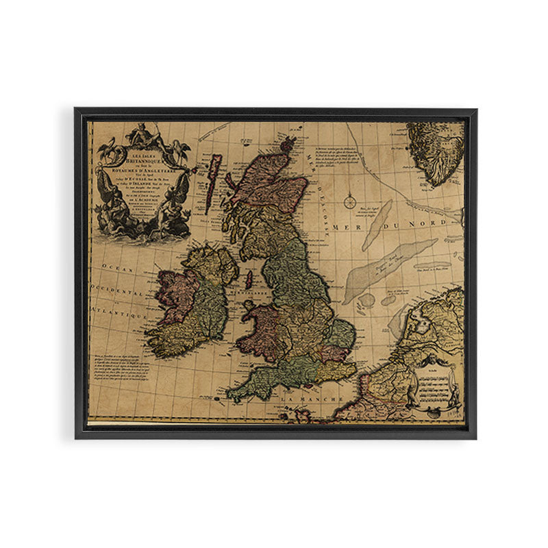 Vintage Map of The British Isles (1700s) Framed Canvas Print Gallery Image 2