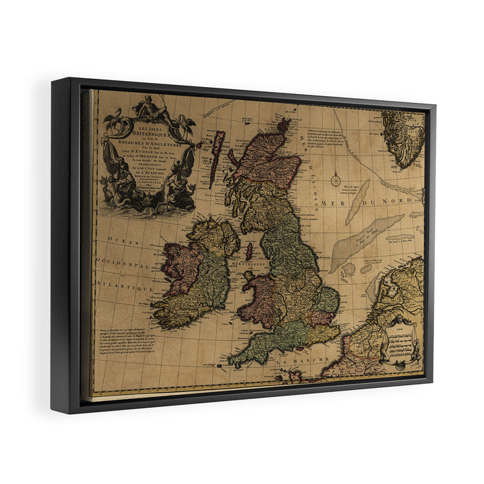 Vintage Map of The British Isles (1700s) Framed Canvas Print Gallery Image 1