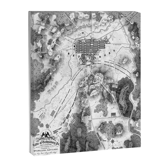 Vintage Map of The Gettysburg Battlefield (1863)BW Canvas Print Gallery Image 1