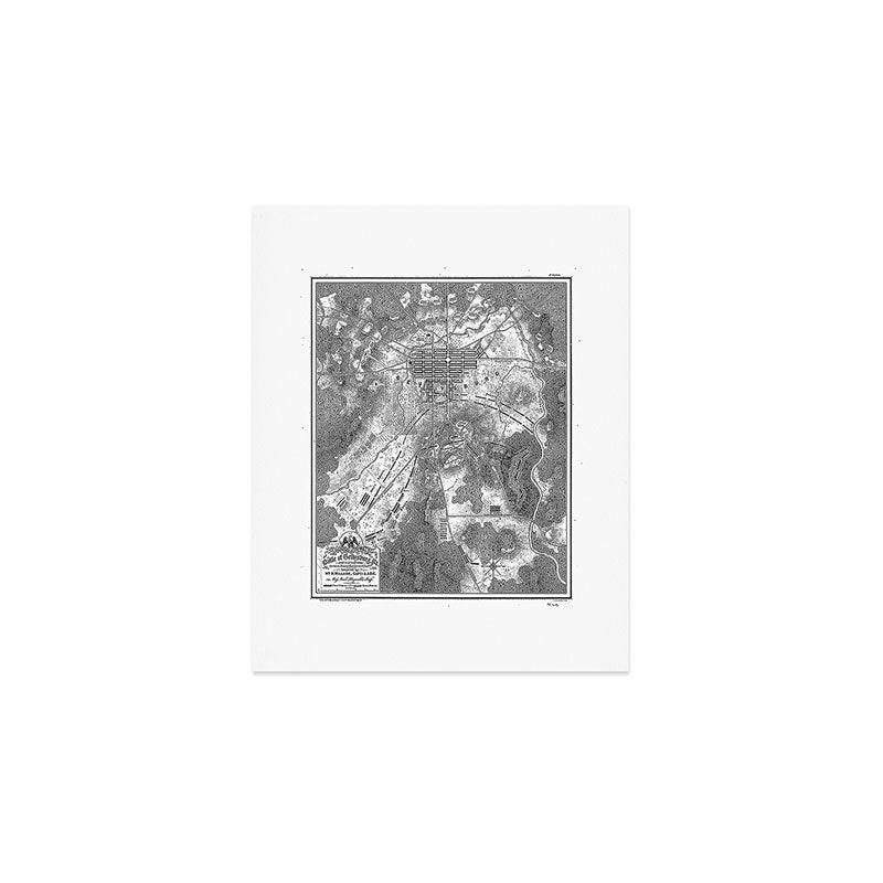 Vintage Map of The Gettysburg Battlefield (1863)BW Art Print Gallery Image 1