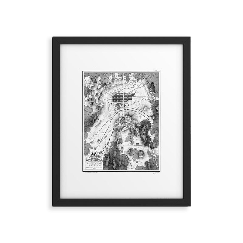 Vintage Map of The Gettysburg Battlefield (1863)BW Framed Art Print Gallery Image 4