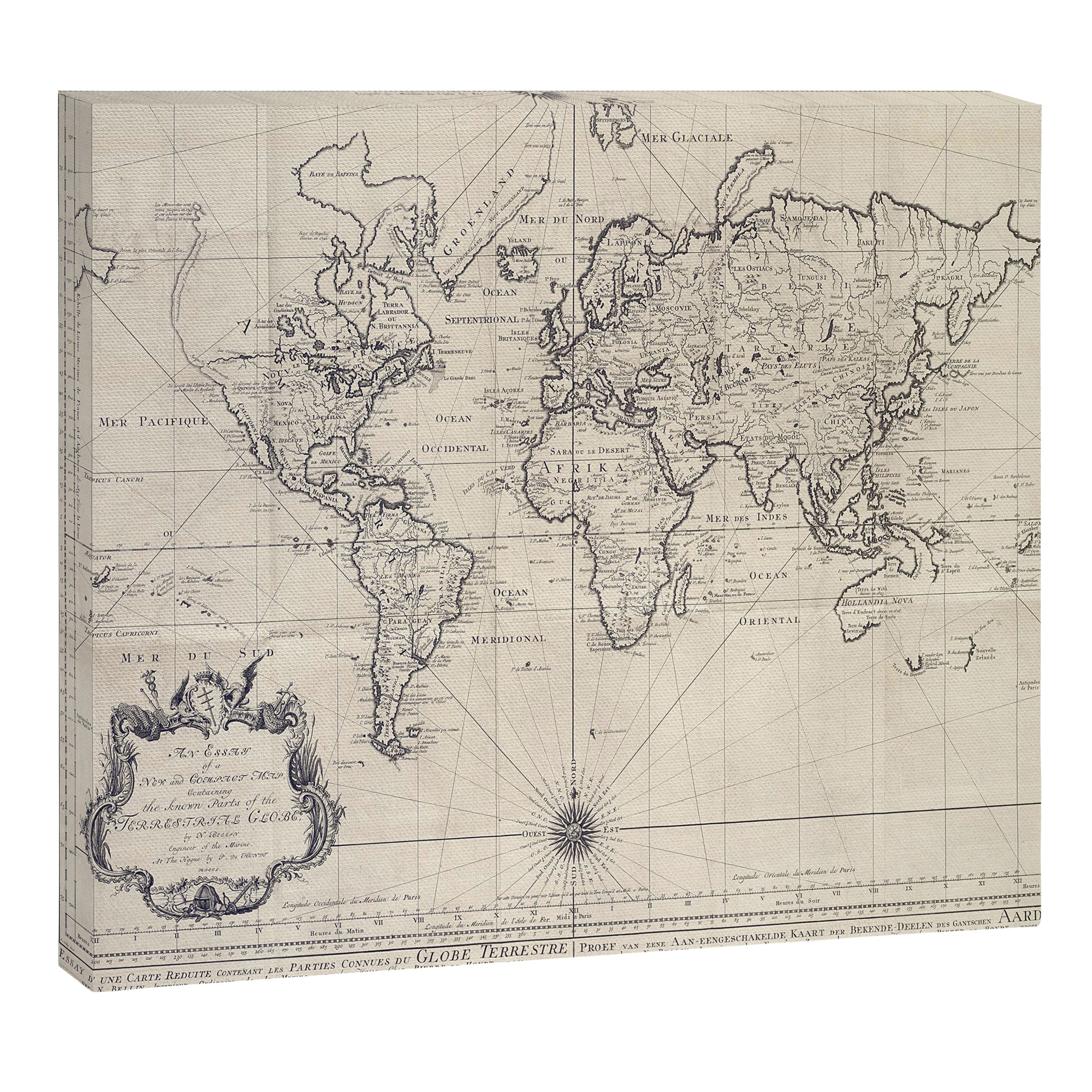 Vintage Map of The World (1750) Canvas Print Gallery Image 12