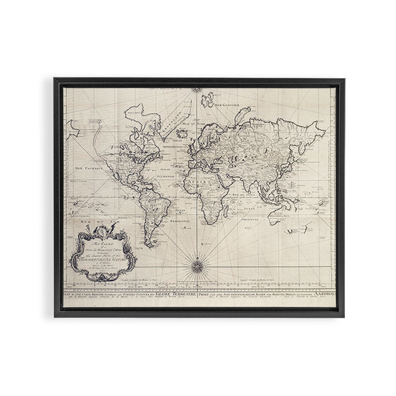 Vintage Map of The World (1750) Framed Canvas Print Gallery Image 2