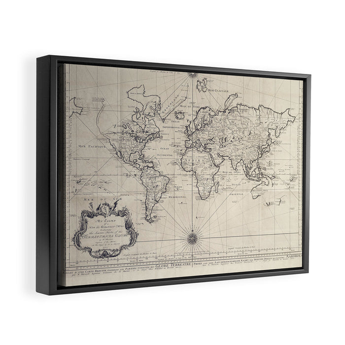 Vintage Map of The World (1750) Framed Canvas Print Gallery Image 1