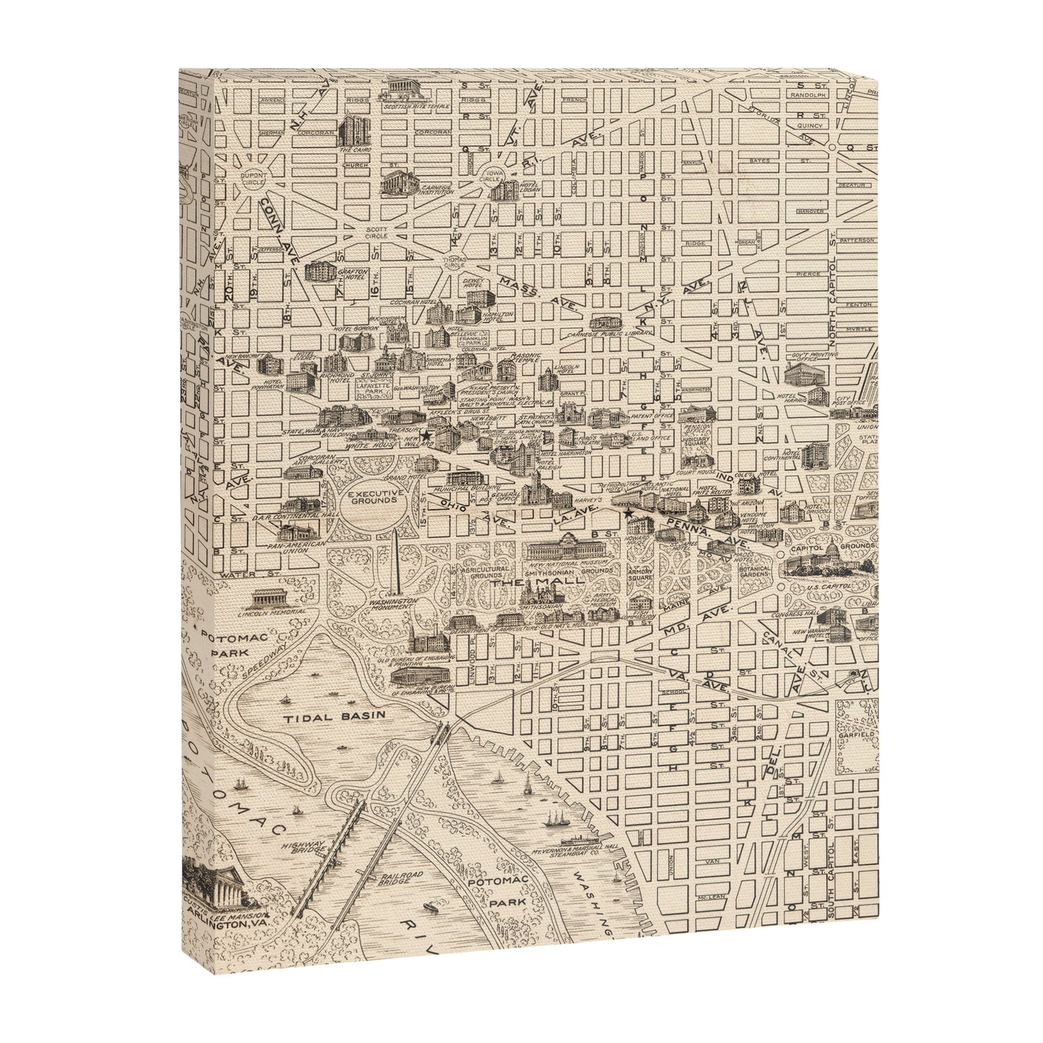 Vintage Map of Washington D.C. (1914) Canvas Print Gallery Image 3