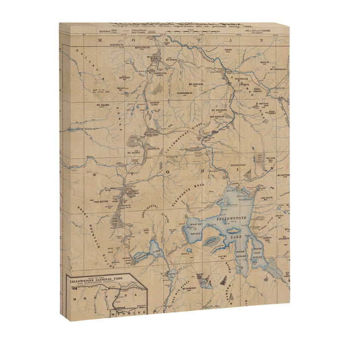Vintage Map of Yellowstone National Park (1889) Canvas Print Gallery Image 1