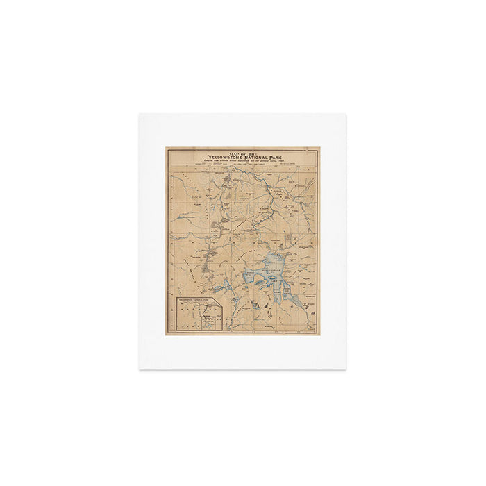 Vintage Map of Yellowstone National Park (1889) Art Print Gallery Image 1