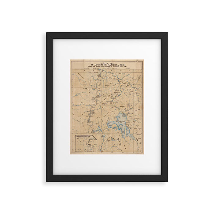 Vintage Map of Yellowstone National Park (1889) Framed Art Print Gallery Image 1