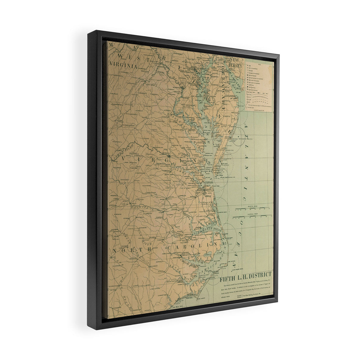 Vintage Outer Banks & Chesapeake Bay Lighthouse Map  Framed Canvas Print Gallery Image 2