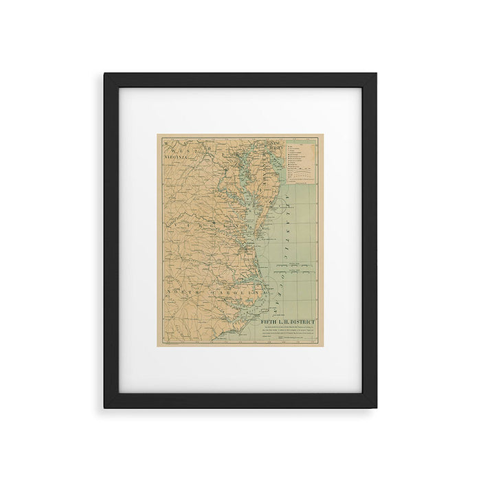 Vintage Outer Banks & Chesapeake Bay Lighthouse Map  Framed Art Print Gallery Image 1