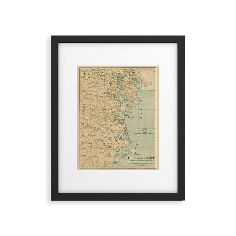 Vintage Outer Banks & Chesapeake Bay Lighthouse Map  Framed Art Print Gallery Image 5