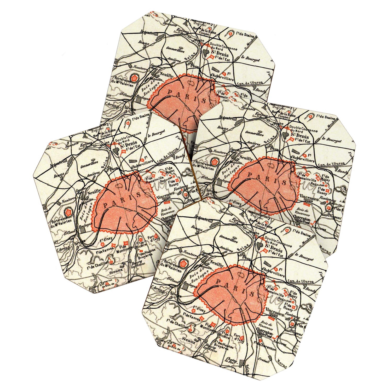 Vintage Paris and Surrounding Area Map (1890) Coaster Gallery Image 1