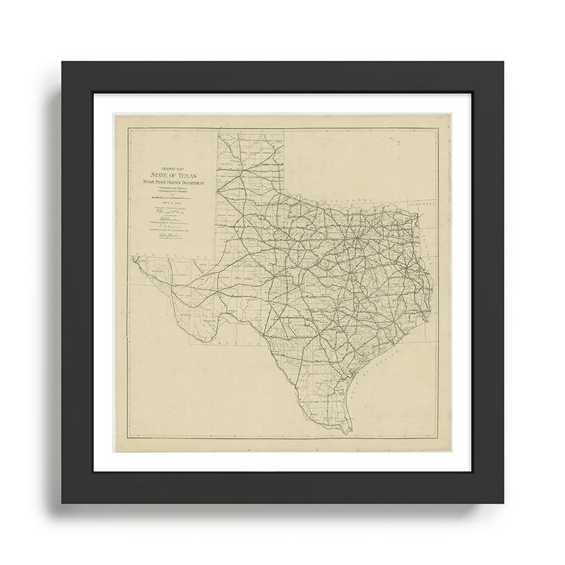 Vintage Texas Highway Map (1919) Framed Art Print Gallery Image 1