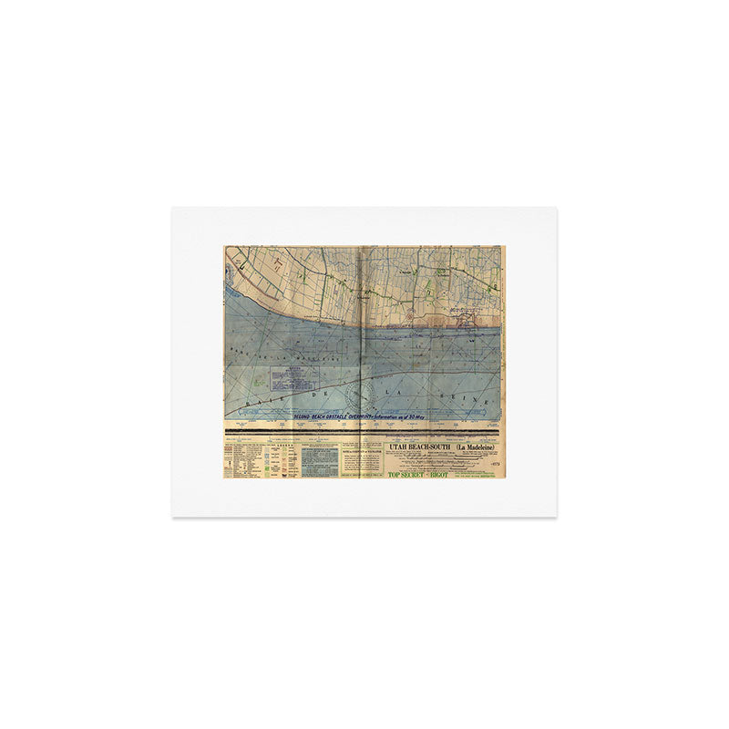 Vintage Utah Beach D-Day Invasion Map (1944) Art Print Gallery Image 1