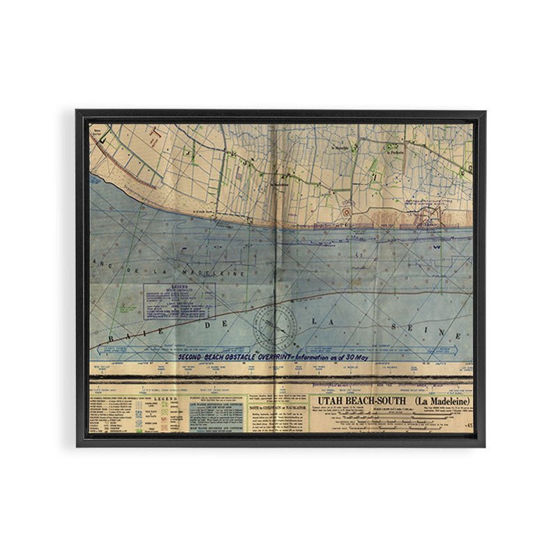 Vintage Utah Beach D-Day Invasion Map (1944) Framed Canvas Print Gallery Image 2
