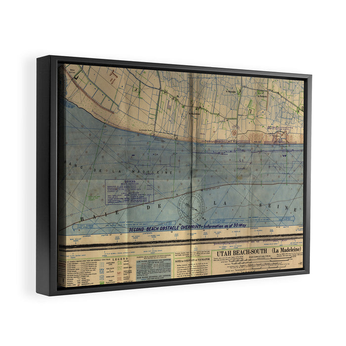 Vintage Utah Beach D-Day Invasion Map (1944) Framed Canvas Print Gallery Image 1
