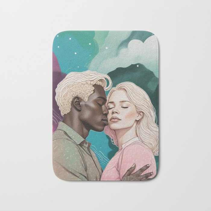 Cosmic Romance, Love Passion Race Diversity, Anti-racism Equality Mindset Society, Community Marriage Couple Interracial Painting Bath Mat Gallery Image 1
