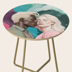 Cosmic Romance, Love Passion Race Diversity, Anti-racism Equality Mindset Society, Community Marriage Couple Interracial Painting Side Table Gallery Image 2