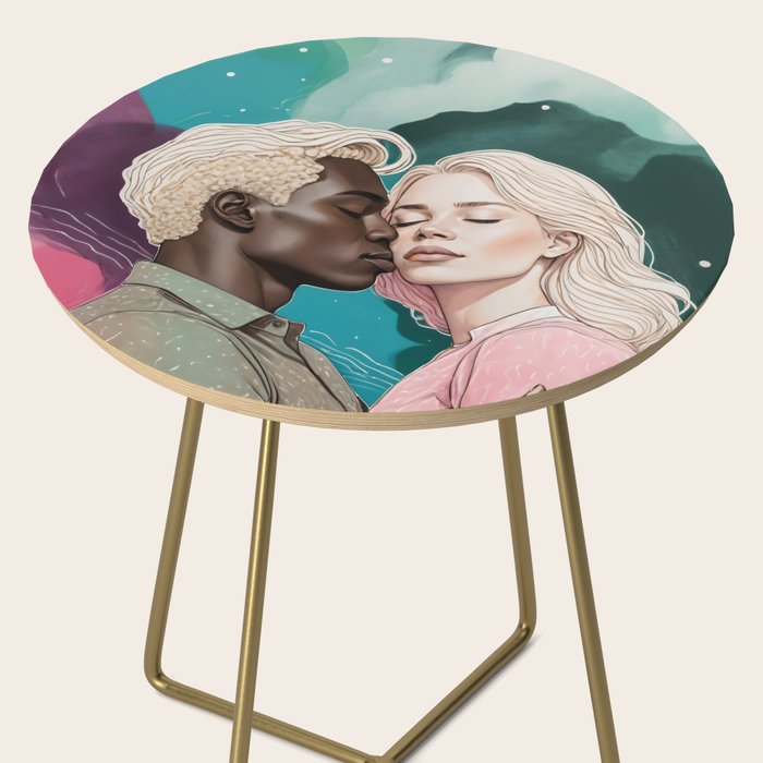 Cosmic Romance, Love Passion Race Diversity, Anti-racism Equality Mindset Society, Community Marriage Couple Interracial Painting Side Table Gallery Image 2