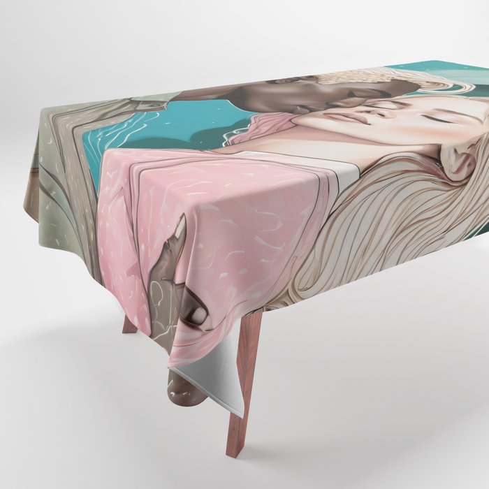 Cosmic Romance, Love Passion Race Diversity, Anti-racism Equality Mindset Society, Community Marriage Couple Interracial Painting Tablecloth Gallery Image 1
