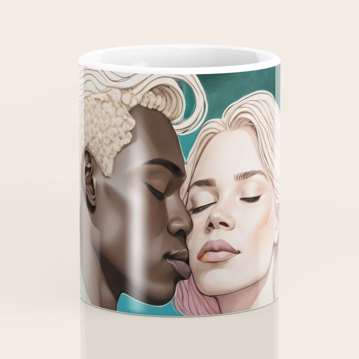 Cosmic Romance, Love Passion Race Diversity, Anti-racism Equality Mindset Society, Community Marriage Couple Interracial Painting Coffee Mug Gallery Image 4