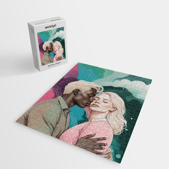 Cosmic Romance, Love Passion Race Diversity, Anti-racism Equality Mindset Society, Community Marriage Couple Interracial Painting Jigsaw Puzzle Gallery Image 2
