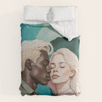 Cosmic Romance, Love Passion Race Diversity, Anti-racism Equality Mindset Society, Community Marriage Couple Interracial Painting Comforter Gallery Image 6