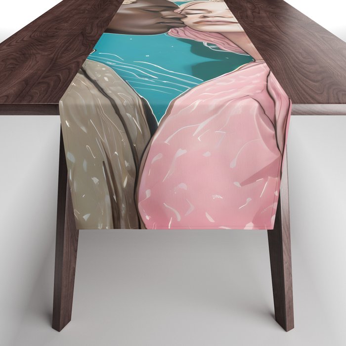 Cosmic Romance, Love Passion Race Diversity, Anti-racism Equality Mindset Society, Community Marriage Couple Interracial Painting Table Runner Gallery Image 1