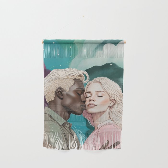 Cosmic Romance, Love Passion Race Diversity, Anti-racism Equality Mindset Society, Community Marriage Couple Interracial Painting Wall Hanging Gallery Image 1