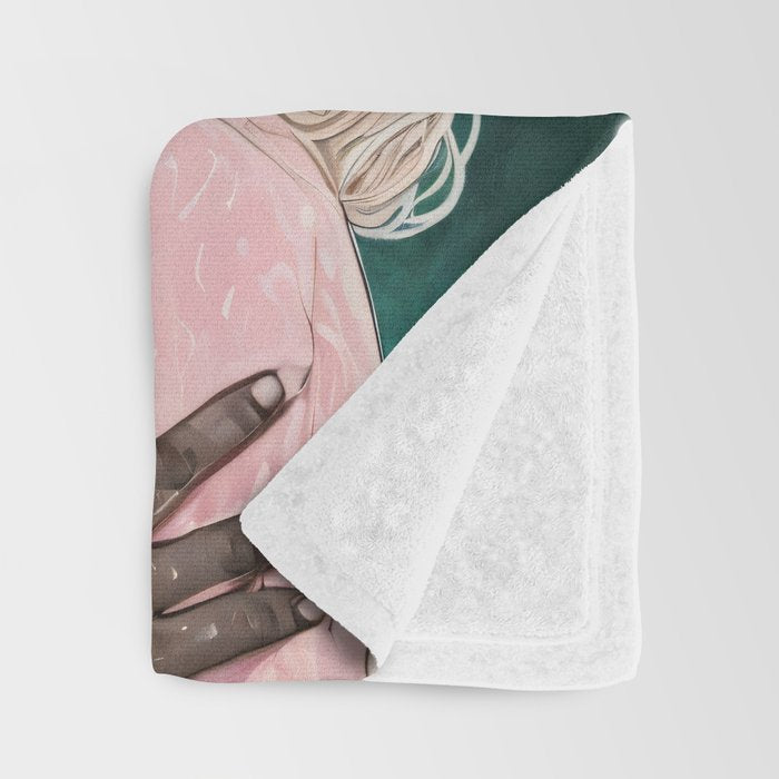 Cosmic Romance, Love Passion Race Diversity, Anti-racism Equality Mindset Society, Community Marriage Couple Interracial Painting Throw Blanket Gallery Image 3