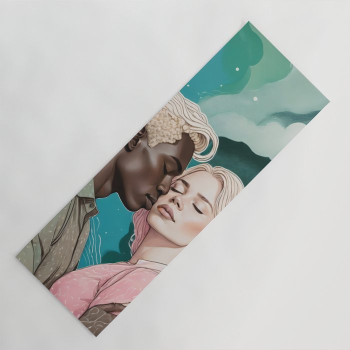 Cosmic Romance, Love Passion Race Diversity, Anti-racism Equality Mindset Society, Community Marriage Couple Interracial Painting Yoga Mat Gallery Image 1