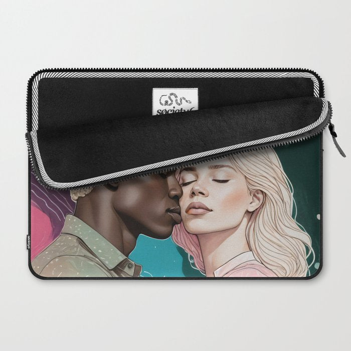 Cosmic Romance, Love Passion Race Diversity, Anti-racism Equality Mindset Society, Community Marriage Couple Interracial Painting Laptop Sleeve Gallery Image 2