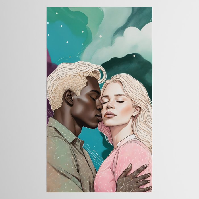 Cosmic Romance, Love Passion Race Diversity, Anti-racism Equality Mindset Society, Community Marriage Couple Interracial Painting Tablecloth Gallery Image 2