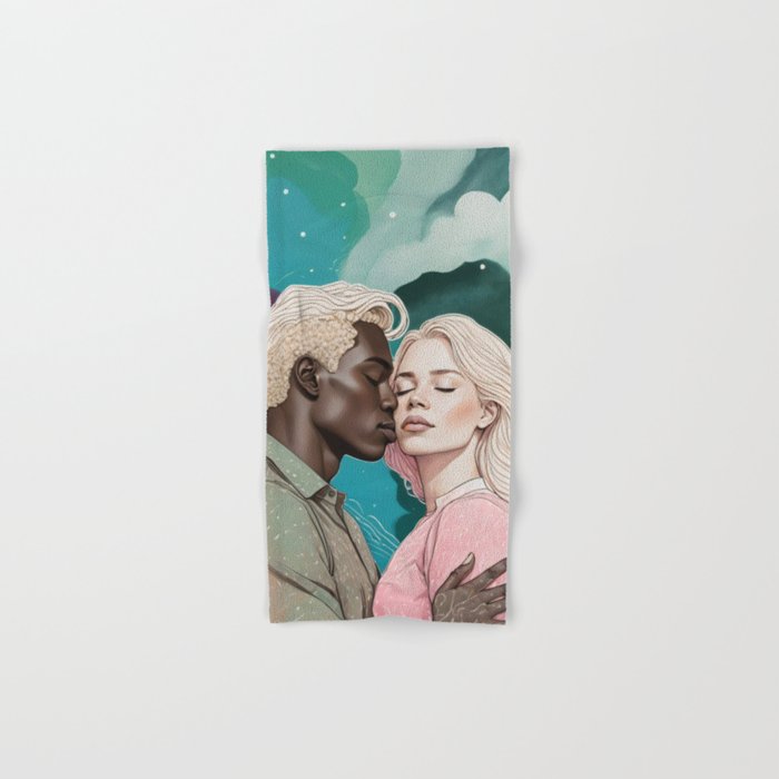 Cosmic Romance, Love Passion Race Diversity, Anti-racism Equality Mindset Society, Community Marriage Couple Interracial Painting Bath Towel Gallery Image 1